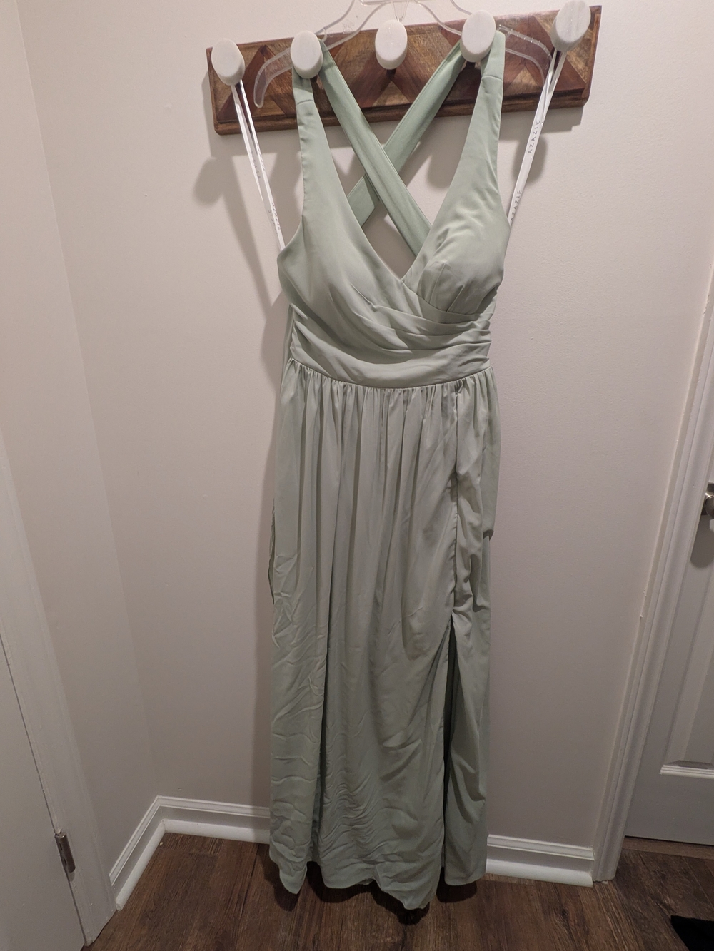 Azazie Sage Green Crossback Maxi Dress